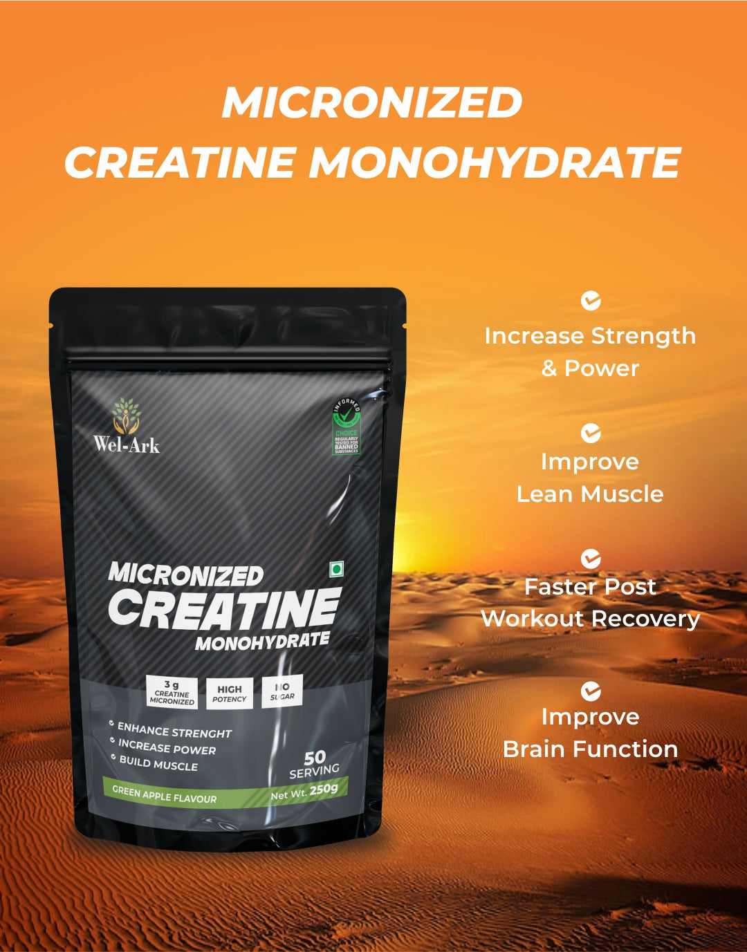 Whey Protein 2kg and Creatine Monohydrate 250g Combo Pack